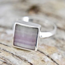 Load image into Gallery viewer, Rainbow Fluorite Silver Ring 10mm Square