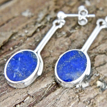 Load image into Gallery viewer, Lapis Lazuli silver stem drop earrings