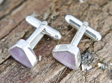 Load image into Gallery viewer, Rainbow Fluorite Cufflinks Triangle Design