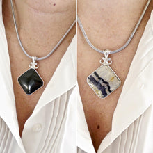 Load image into Gallery viewer, Blue John & Whitby Jet Double Sided Pendant
