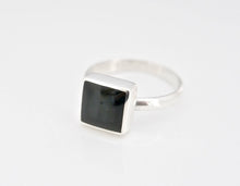 Load image into Gallery viewer, Whitby Jet Silver Ring Square Design