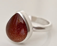 Load image into Gallery viewer, Goldstone Silver Ring Peardrop Design