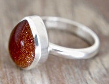 Load image into Gallery viewer, Goldstone Silver Ring Peardrop Design