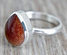Load image into Gallery viewer, Goldstone Silver Ring Peardrop Design