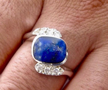 Load image into Gallery viewer, Lapis Lazuli and Cubic Zirconia Silver Ring