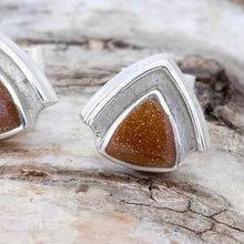 Load image into Gallery viewer, Goldstone Stud Earrings Triangle Art Deco Style