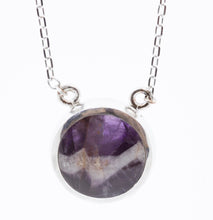 Load image into Gallery viewer, Amethyst & Jet Double-Sided Round Silver Pendant