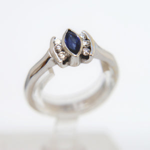 Marquise Sapphire and Diamond Ring in 9ct White Gold