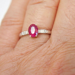 18ct White Gold Ruby and Diamond Oval Ring