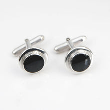 Load image into Gallery viewer, Jet Cufflinks Handmade in Silver