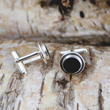 Load image into Gallery viewer, Jet Cufflinks Handmade in Silver