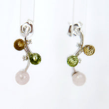 Load image into Gallery viewer, 9ct White Gold Earrings with Tourmaline, Peridot, Pink Quartz, and Diamonds