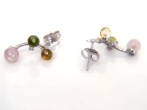 9ct White Gold Earrings with Tourmaline, Peridot, Pink Quartz, and Diamonds
