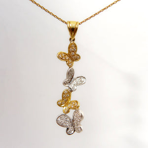 18ct White and Yellow Gold Butterfly Pendant with Pave Set Diamonds
