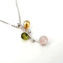 Load image into Gallery viewer, 9ct White Gold Pendant with Tourmaline, Peridot, and Pink Quartz