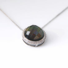 Load image into Gallery viewer, 9ct White Gold Pendant with Diamond, Crystal, and Mother of Pearl on a 16&quot; Chain
