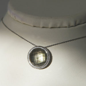 9ct White Gold Pendant with Diamond, Crystal, and Mother of Pearl on a 16" Chain