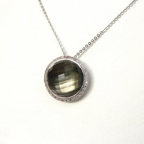 9ct White Gold Pendant with Diamond, Crystal, and Mother of Pearl on a 16