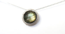 Load image into Gallery viewer, 9ct White Gold Pendant with Diamond, Crystal, and Mother of Pearl on a 16&quot; Chain