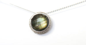 9ct White Gold Pendant with Diamond, Crystal, and Mother of Pearl on a 16" Chain