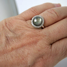 Load image into Gallery viewer, 9ct White Gold Crystal, Mother of Pearl &amp; Diamond Ring