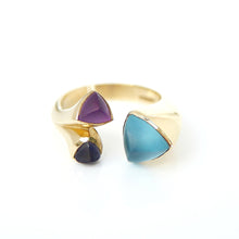 Load image into Gallery viewer, 9ct Yellow Gold Ring with Triliant Cut Blue Topaz, Amethyst &amp; Iolite