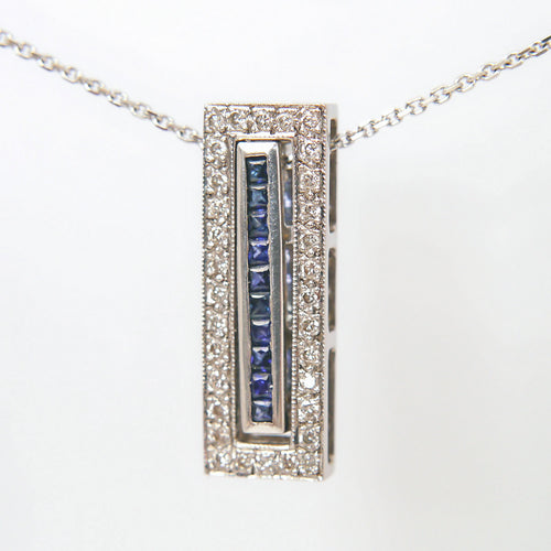18ct White Gold Diamond & Sapphire Reversible Pendant Necklace
