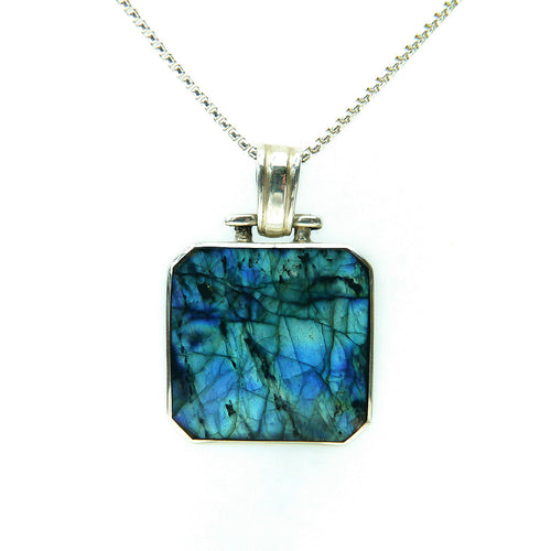 Labradorite and Whitby Jet Reversible Sterling Silver Pendant
