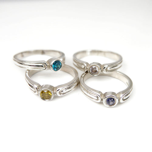 Cubic Zirconia Ring in Sterling Silver - Stackable Rings - Assorted Colours Available