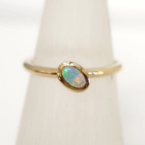 9ct Yellow Gold Oval Opal Ring - Stackable Ring