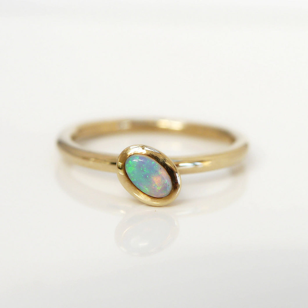 9ct Yellow Gold Oval Opal Ring - Stackable Ring