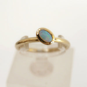 9ct Yellow Gold Oval Opal Ring - Stackable Ring