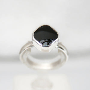 Whitby Jet Silver Ring Diamond Design