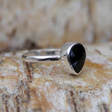 Load image into Gallery viewer, Whitby Jet Sterling Silver Ring Teardrop Design