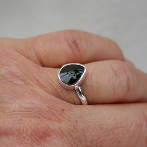 Whitby Jet Sterling Silver Ring Teardrop Design