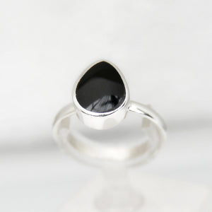 Whitby Jet Sterling Silver Ring Teardrop Design