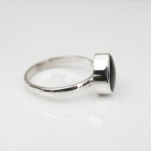 Whitby Jet Sterling Silver Ring Teardrop Design