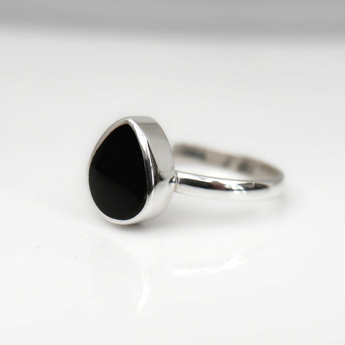 Whitby Jet Sterling Silver Ring Teardrop Design