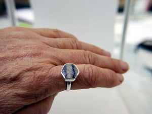 Blue John Silver Ring Hexagon Design