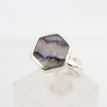 Load image into Gallery viewer, Blue John Silver Ring Hexagon Design