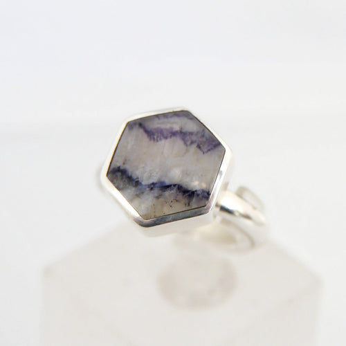 Blue John Silver Ring Hexagon Design