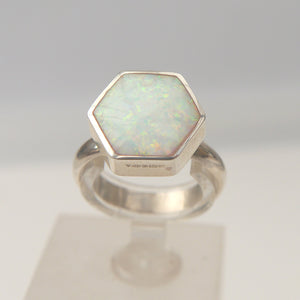 Opalite Silver Ring Hexagon Design