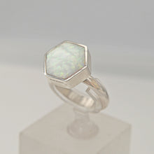 Load image into Gallery viewer, Opalite Silver Ring Hexagon Design