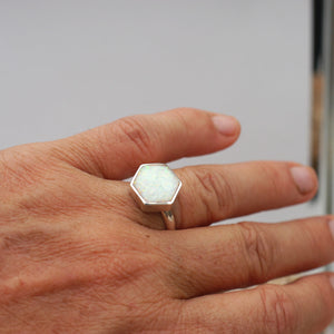 Opalite Silver Ring Hexagon Design