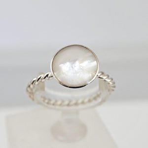 Mother of Pearl Rope Weave Silver Ring
