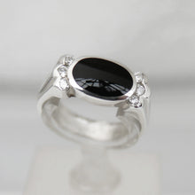 Load image into Gallery viewer, Whitby Jet Ring with Cubic Zirconia