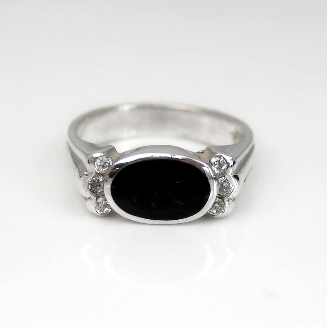 Whitby Jet Ring with Cubic Zirconia