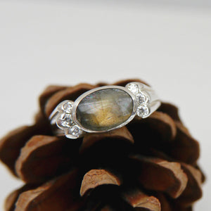 Labradorite Ring and Cubic Zirconia stones
