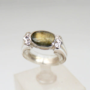 Labradorite Ring and Cubic Zirconia stones
