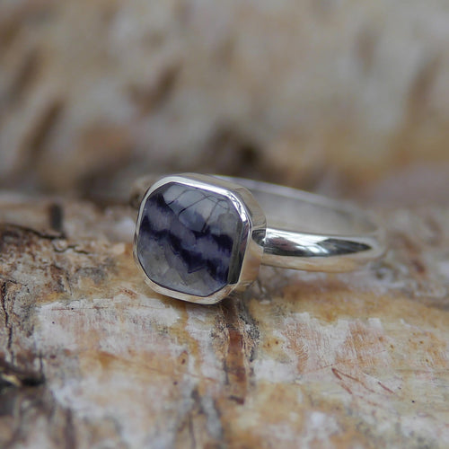 Blue John Silver Ring Square Design